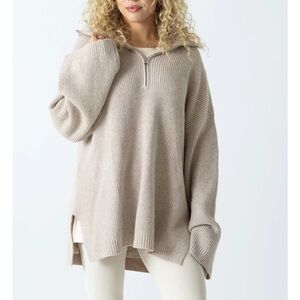 NWT The Foxy Kind Prep School Pull Over Mushroom Half Zip Sweater Pink Beige L